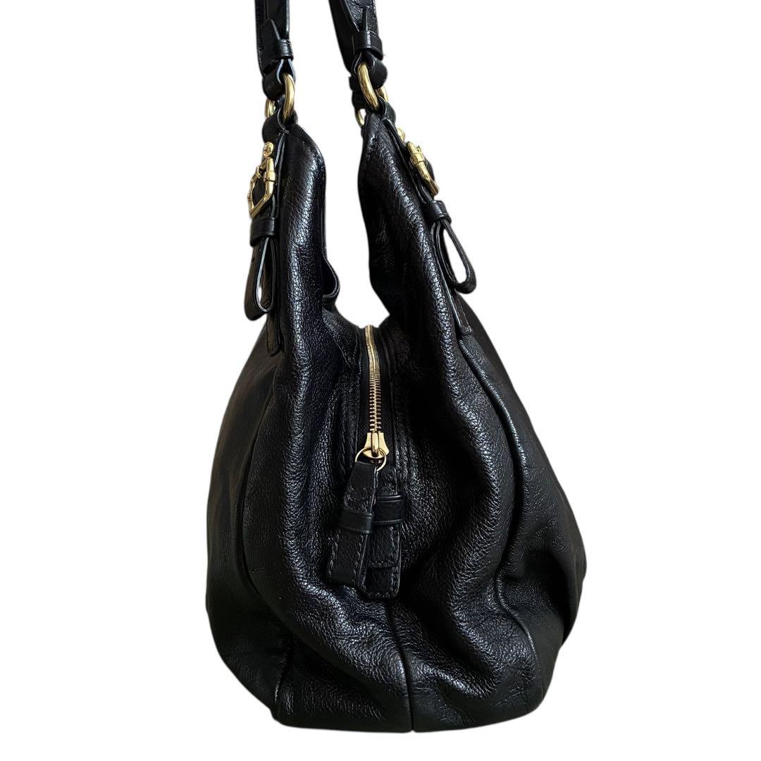 COACH ブラックレザー ショルダーバッグ - メルカリ
