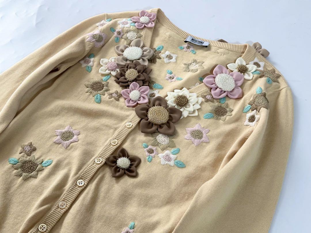MOSCHINO モスキーノ フラワー刺繍カーディガン 44