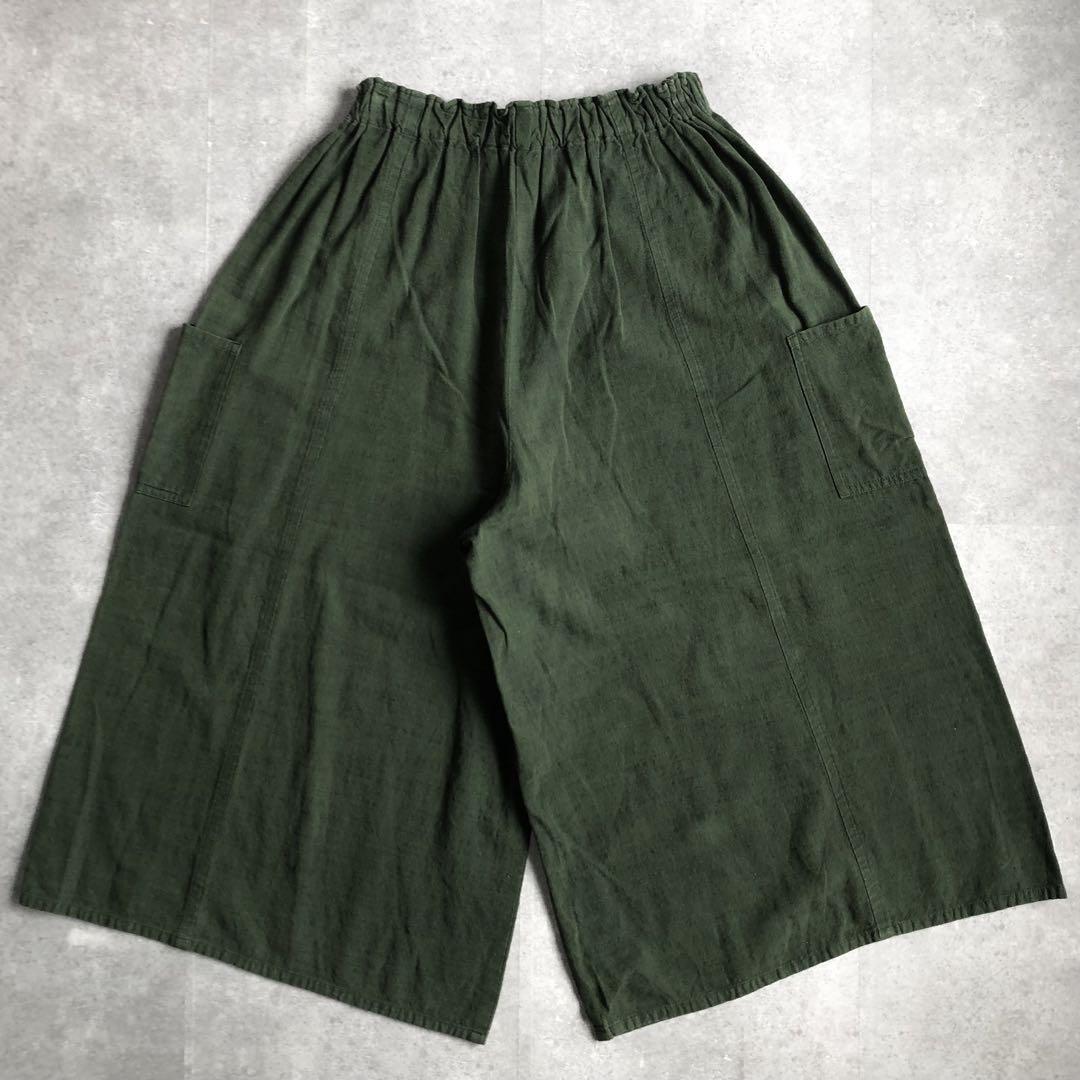 【美品】ヤンマ産業 会津木綿 キュロット グリーンインディゴ ガウチョパンツ