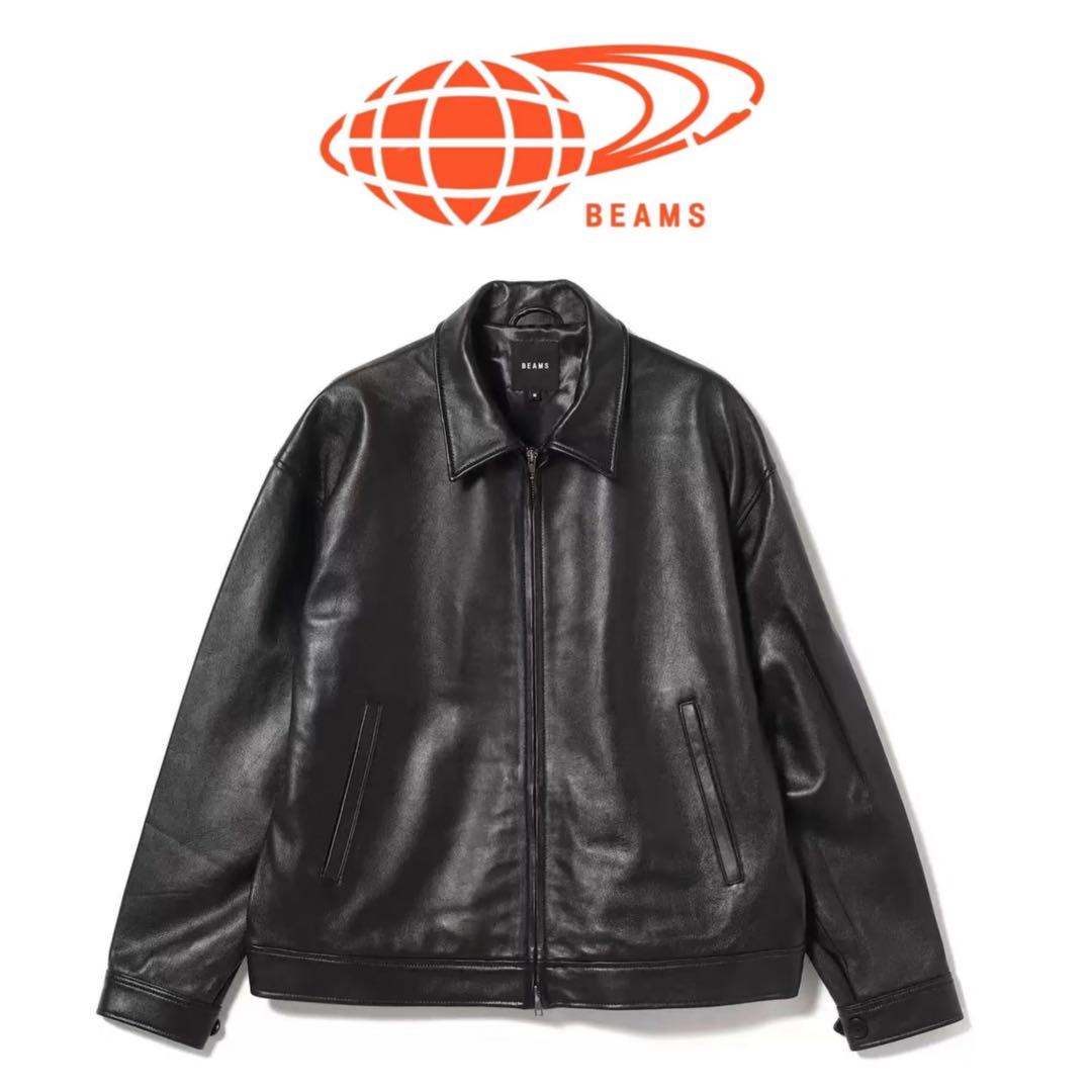 BEAMS ブラック レザー シングルライダースジャケット