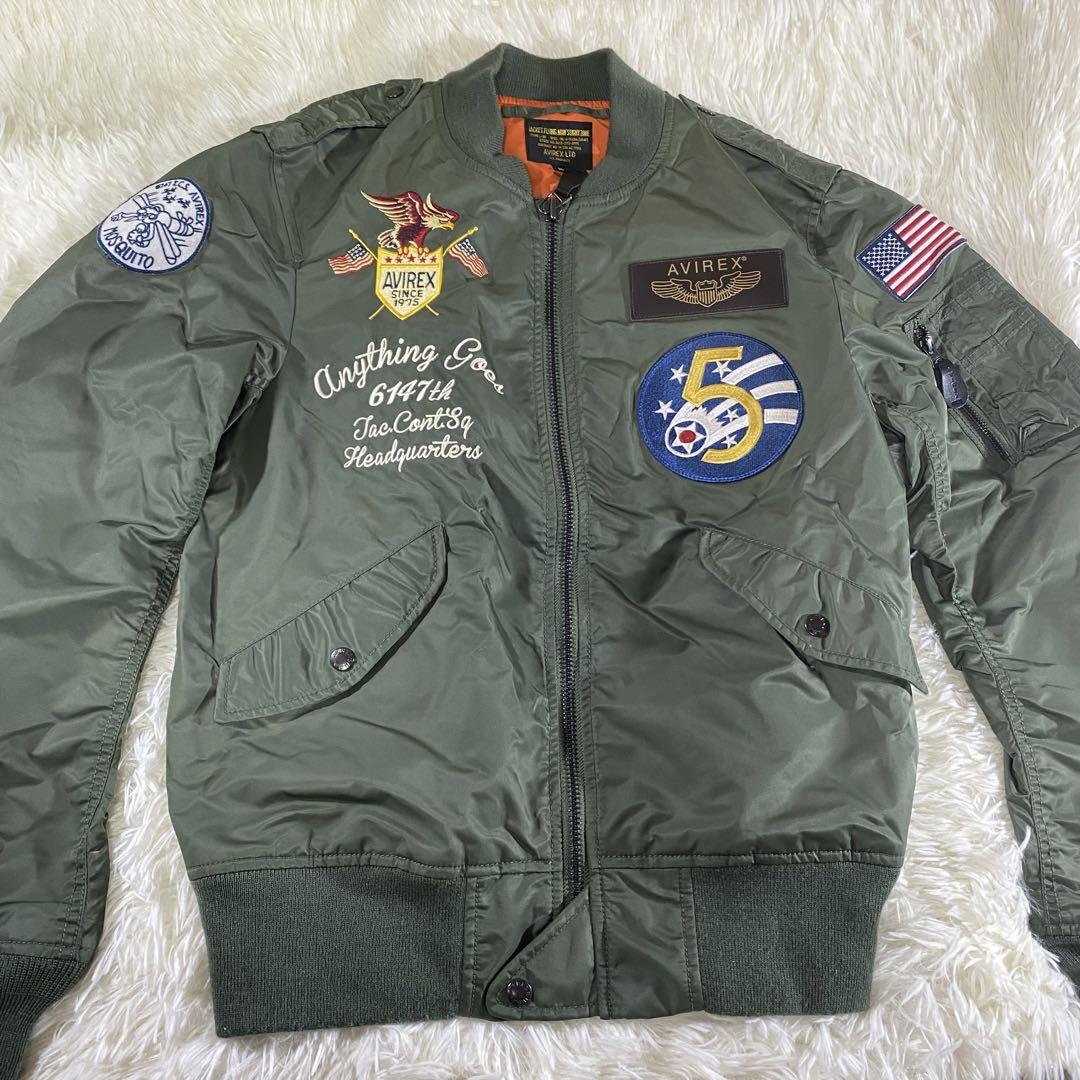 新品同様　AVIREX　サイズXL L-2 5th AIR FORCE オリーブ AVIREX】L-2 5th AIR FORCE オリーブ sizeXL 刺繍 メンズ