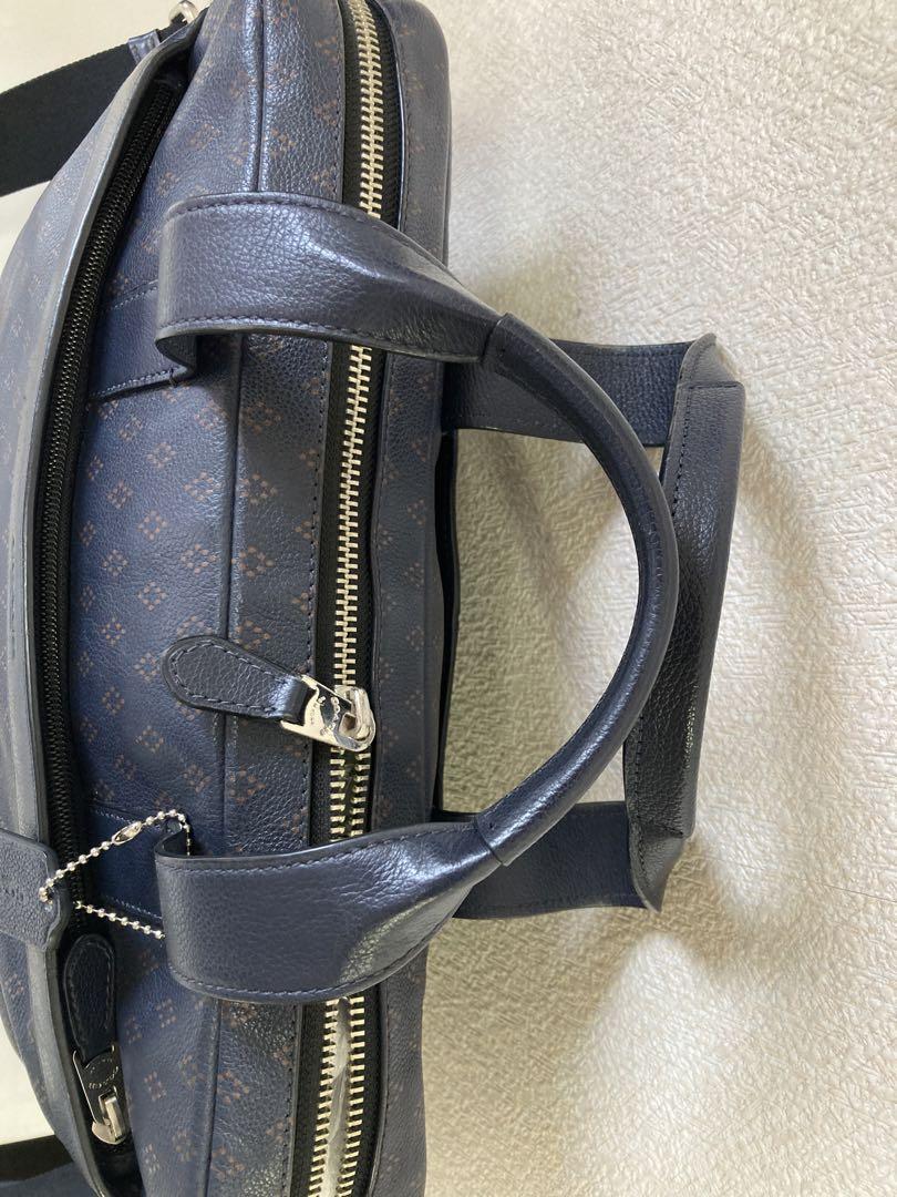 【美品】COACH『Hamilton』プリントレザー製2wayビジネスバッグ 青