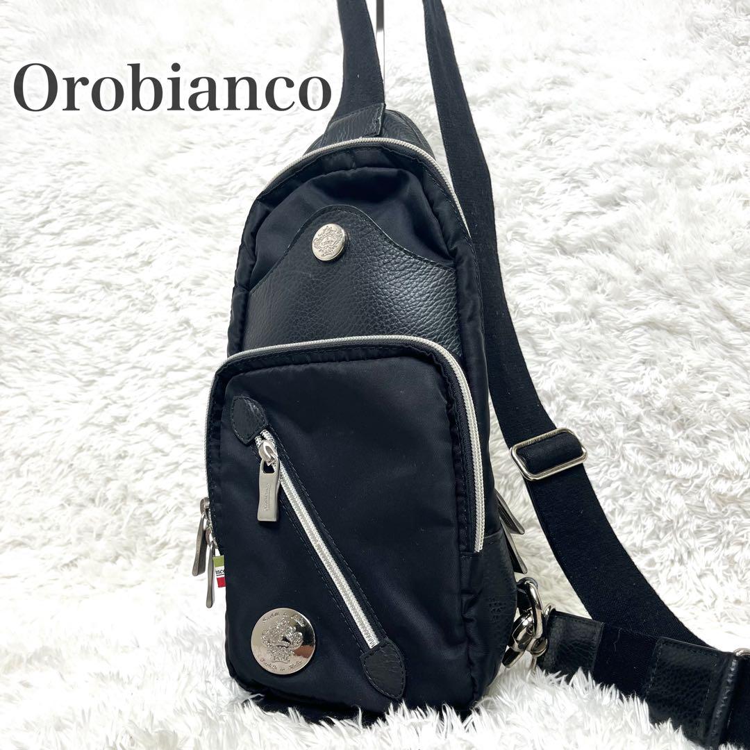 2025春大特価セール！ ボディバッグ Orobianco 極美品 ブラック ナイロン レザー バッグ