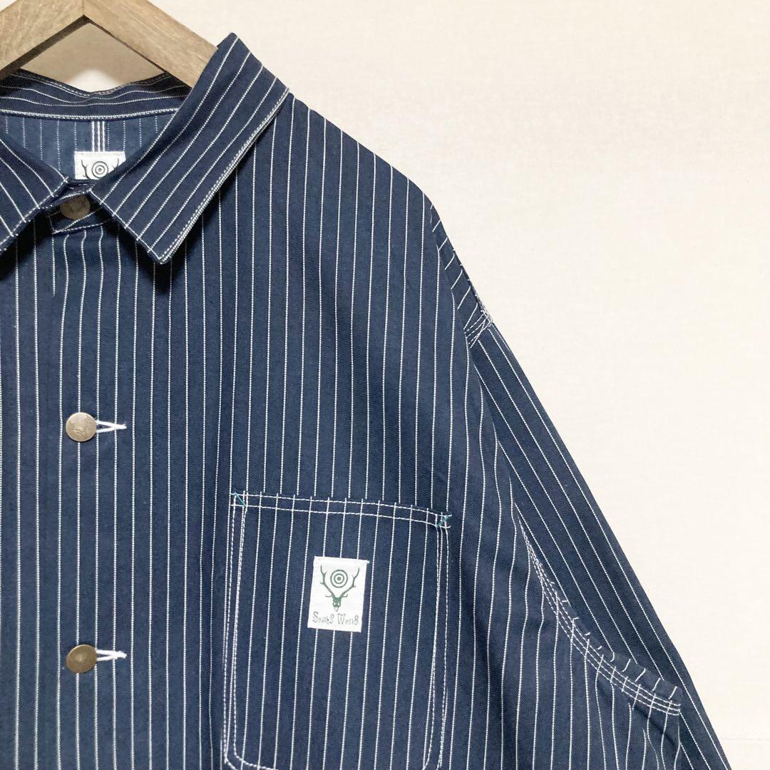 XLサイズ！south2west8 インディゴヒッコリーカバーオールジャケット XLサイズ！south2west8 インディゴヒッコリーカバーオールジャケット