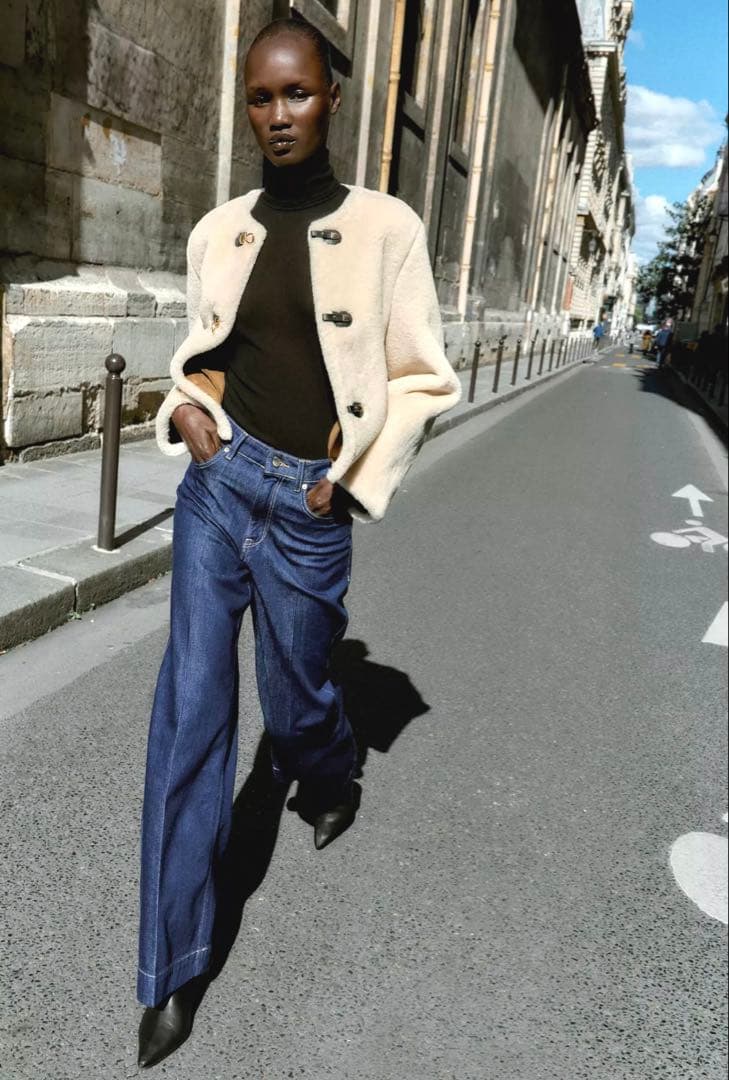 ZARA】ザラ XL トグルボタンフェイクファージャケット エクリュ