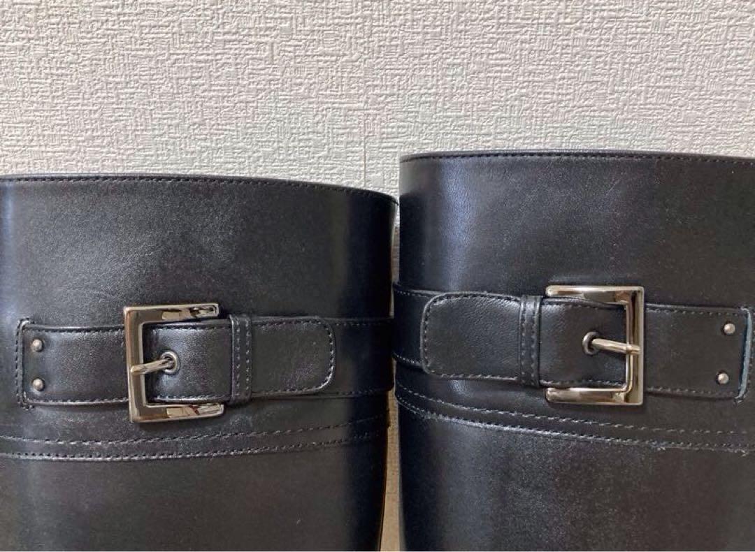 【DIANA】ダイアナ　ロングブーツ レザー バックル サイドジップ 黒