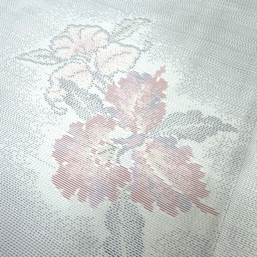 夏着物 風通織 絽 正絹 菱に華紋 ダークグリーン A-2285