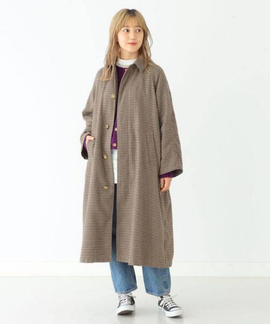 美品 BEAMS BOY / ガンクラブチェック ビッグ ステンカラーコート