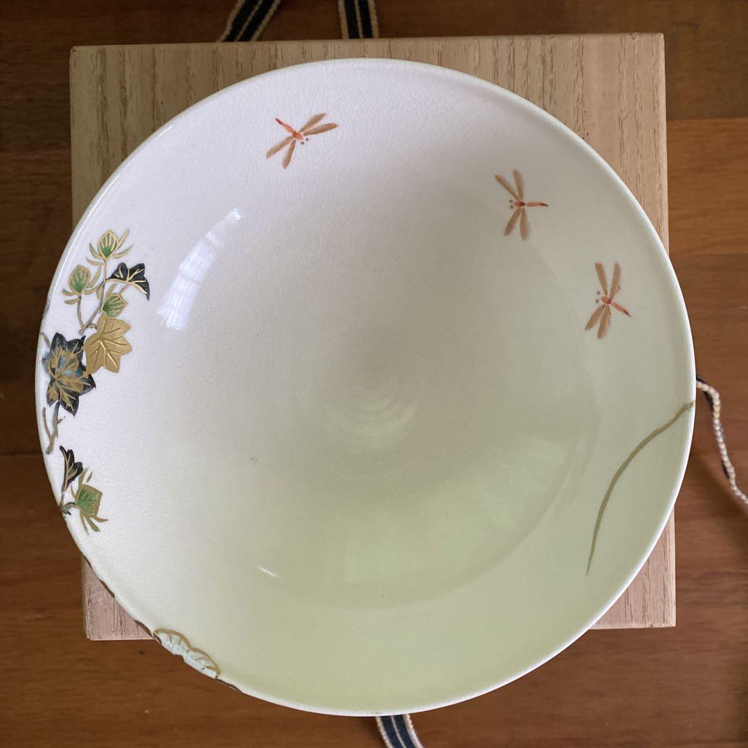 未使用  富永玄山  芙蓉に蜻蛉  平茶碗  抹茶椀  茶道具 富永玄山 芙蓉に蜻蛉 平茶碗 抹茶椀
