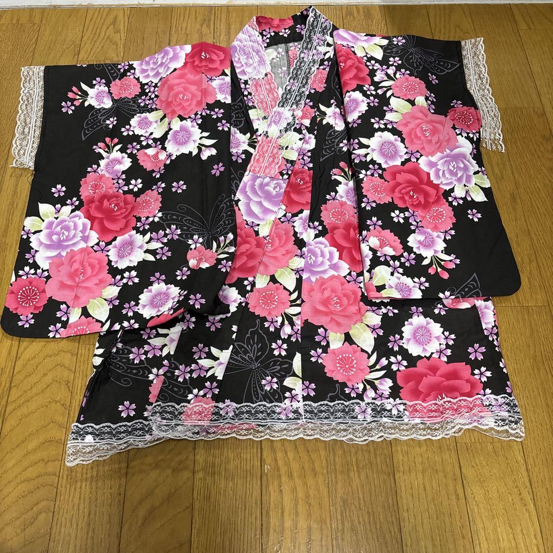 浴衣ドレス 大人用 黒 ピンク 紫 桜 花 柄 量産型 姫ギャル 平成女児