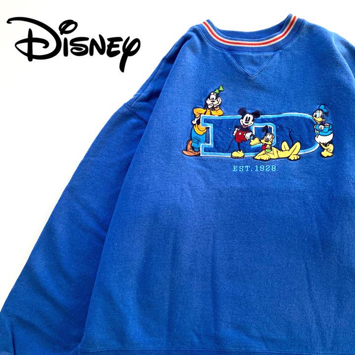 低価格で大人気の Disney 90s ディズニー スウェット トレーナー 青 ミッキー キャラ スウェット