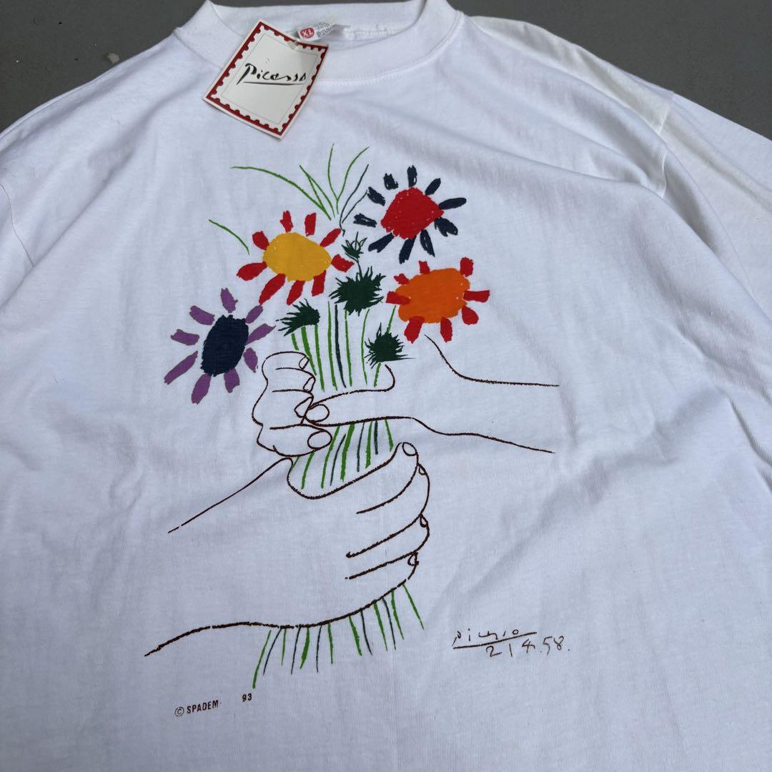 90s picasso deadstock 花持つ手　ART 半袖　Tシャツ