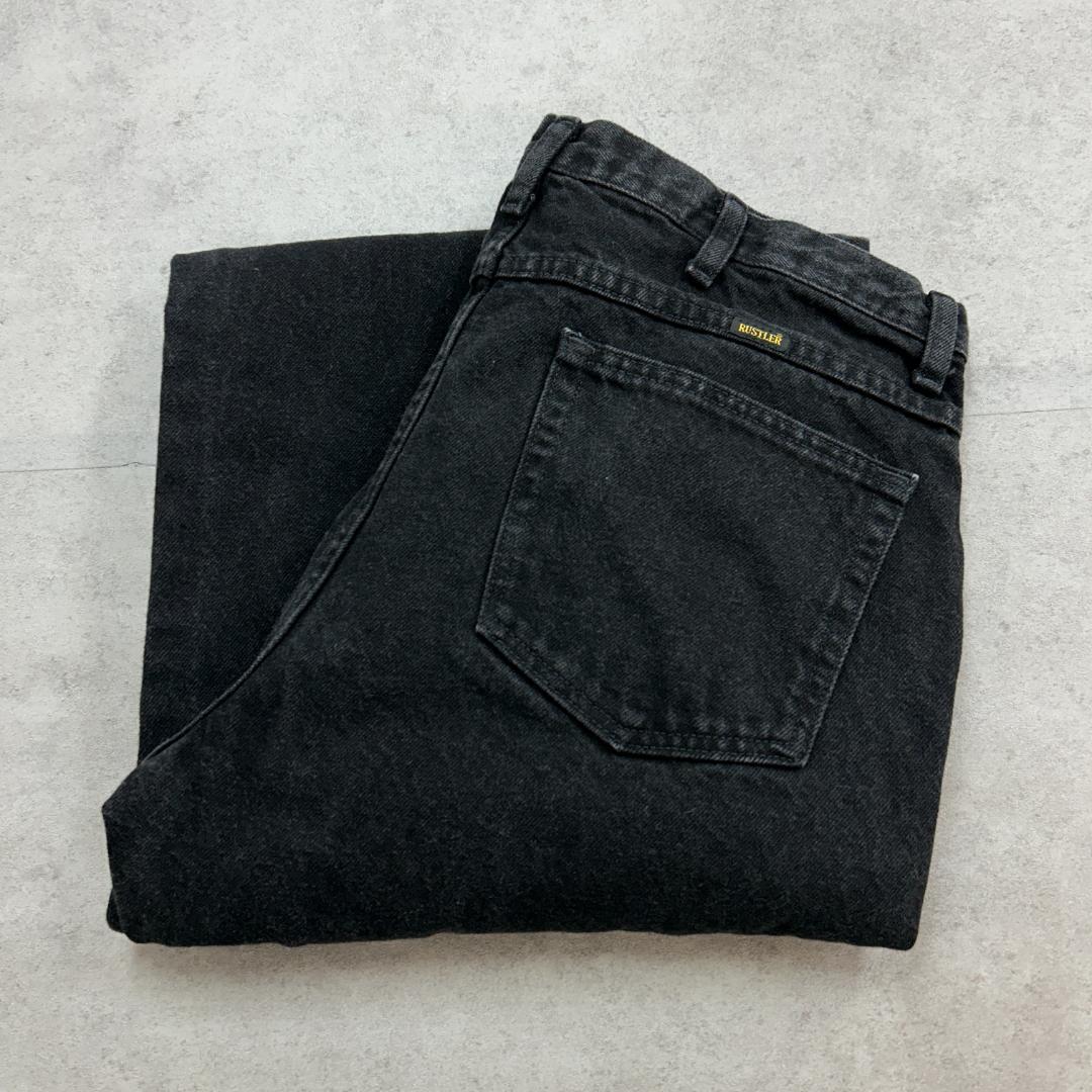ラングラー　ラスラー　ブラックデニムパンツ　ジーンズ　ワイド　古着　黒　W36