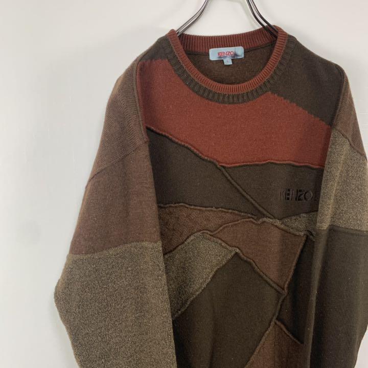激レア 刺繍ロゴ 茶 デザインニット セーター mTOus-m84027895028 ケンゾー KENZO 入手困難 新品大人気