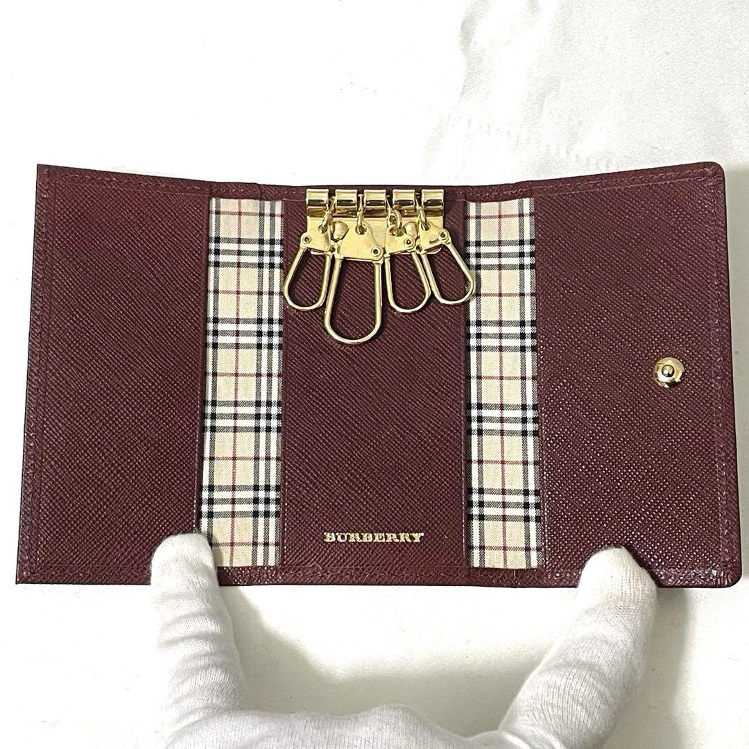 【良品】BURBERRY  キーケース  4連  内ノバチェック  ワインレッド