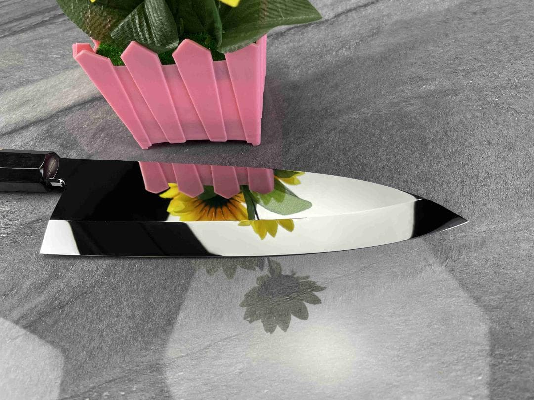 2428完全ウルトラ鏡面 7寸VG10大型出刃包丁 オリーブウッド黒水牛八角