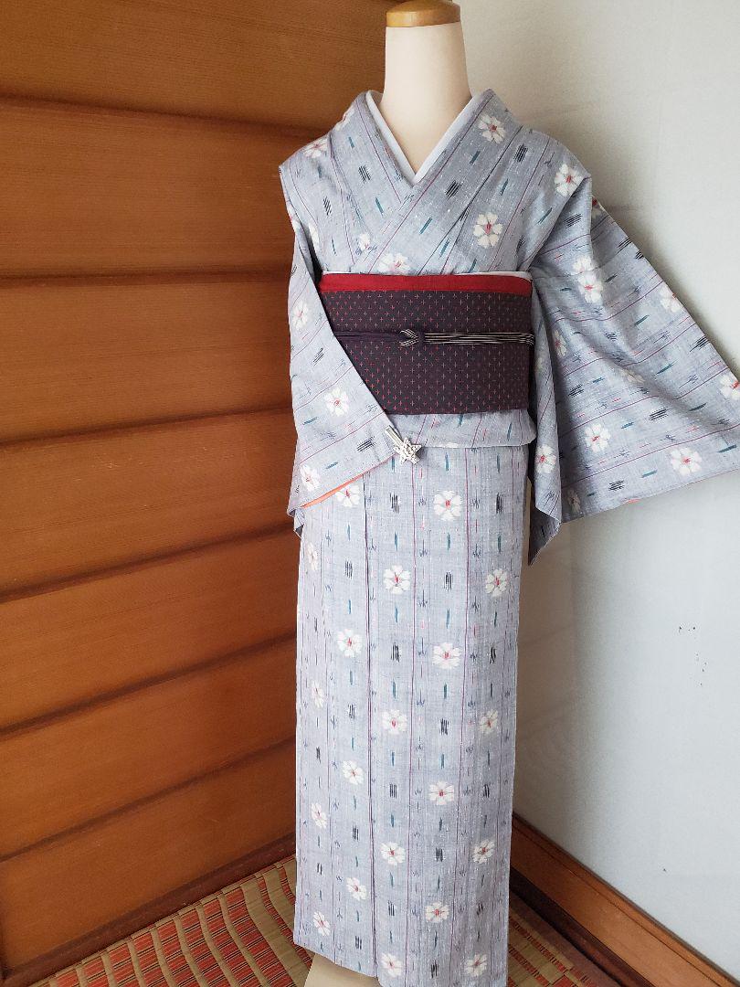 愛され紬＊ お花のグレー紬