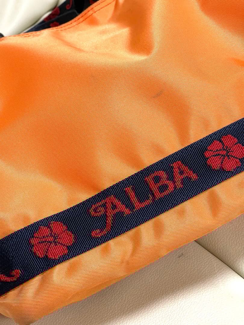 レア　アルバローザ　ロゴテープトートバッグ　オレンジ×ネイビー　使用感あり