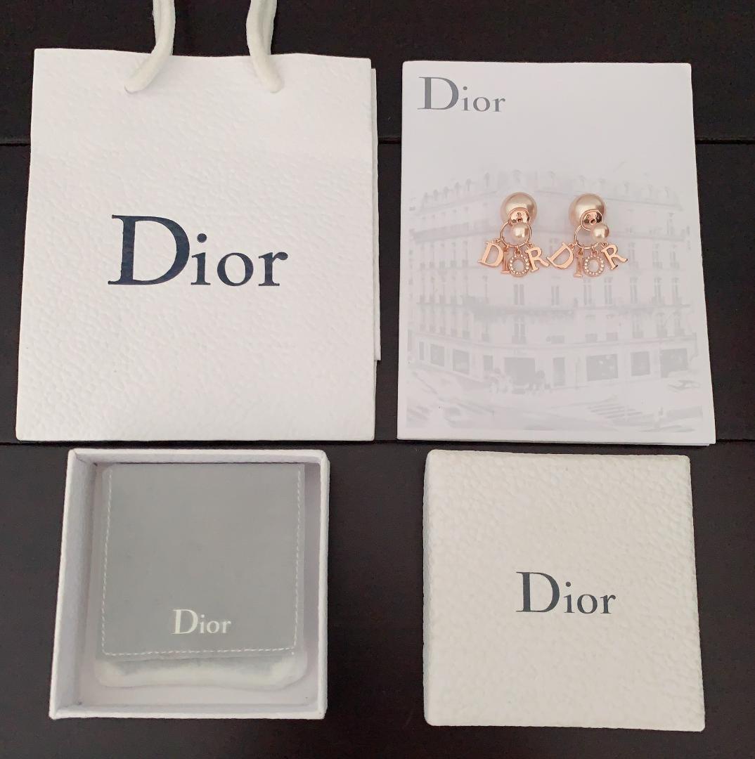 【大人気 美品】Dior ロゴピアス パール付き ローズゴールド