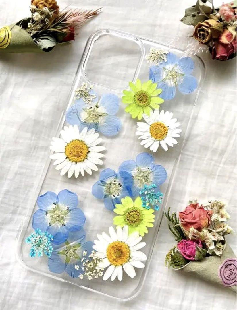 海外輸入 押し花 スマホケース ネモフィラ Iphone Android ケース ブルー Www Coffee Isshin Com