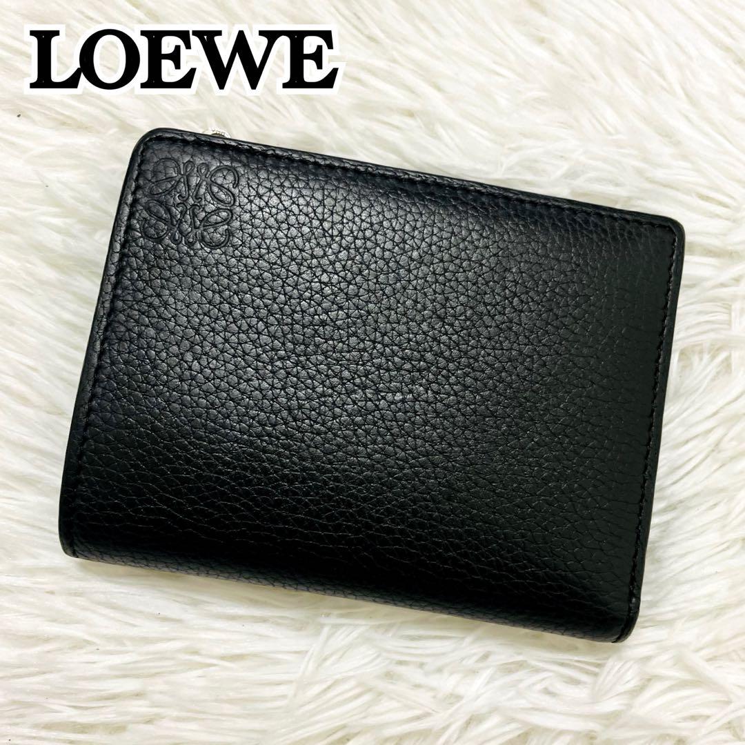 ✨️極美品 LOEWE ロエベ アナグラム カードケース 財布ブラック レザー 極美✨ロエベ 二つ折り財布 アナグラム コンパクト レザー