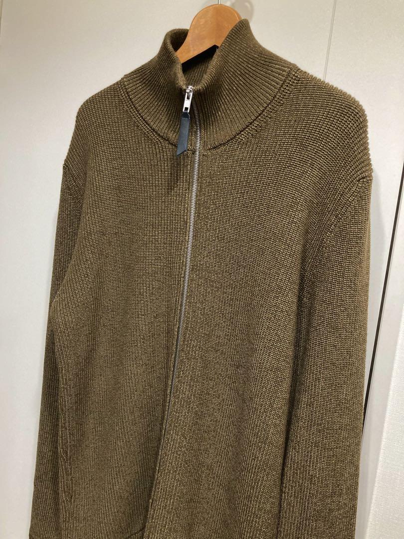 新品・Ｌ／メゾン マルジェラ ジップアップ リブニット カーディガン オリーブ