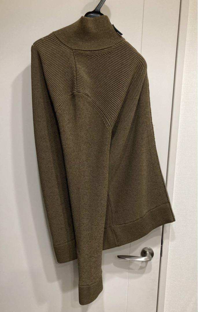新品・Ｌ／メゾン マルジェラ ジップアップ リブニット カーディガン オリーブ