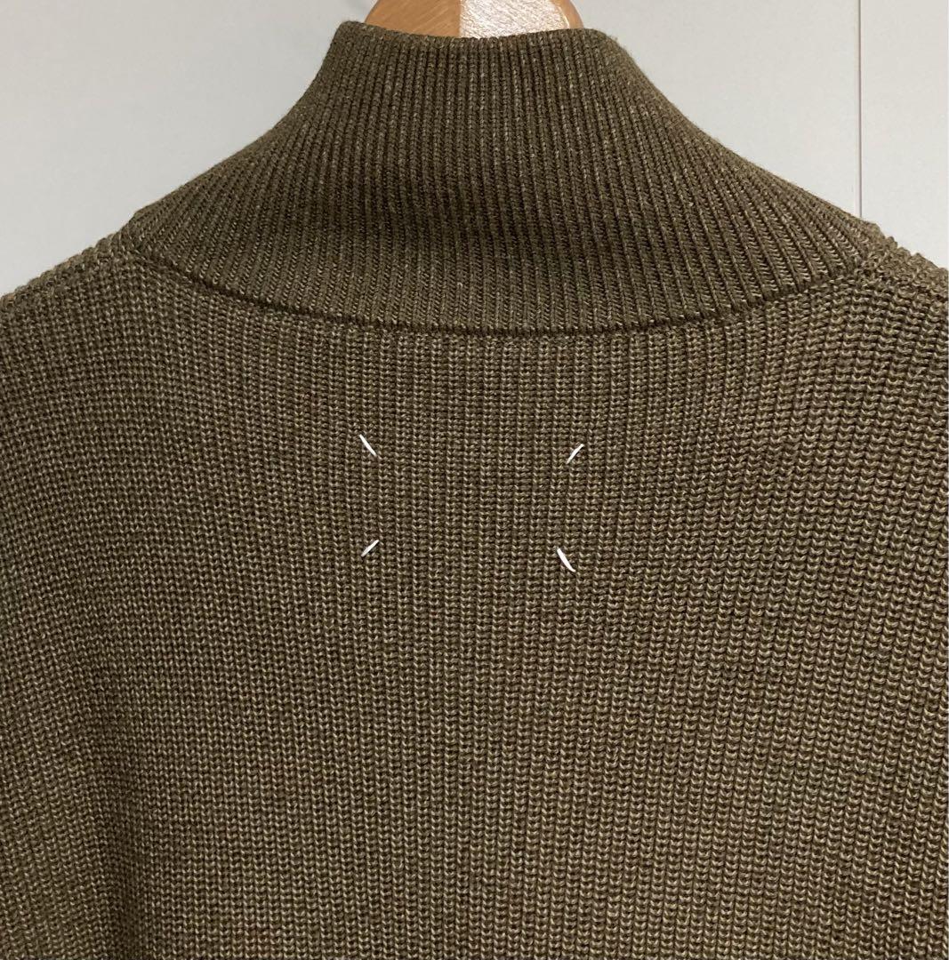 新品・Ｌ／メゾン マルジェラ ジップアップ リブニット カーディガン オリーブ