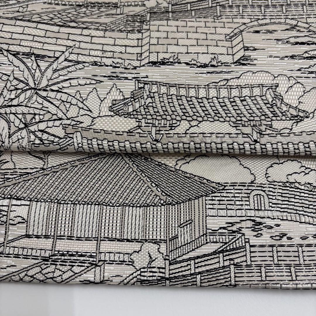 本場筑前博多織 名古屋帯 風景画 織出し 八寸 カジュアル帯 正絹