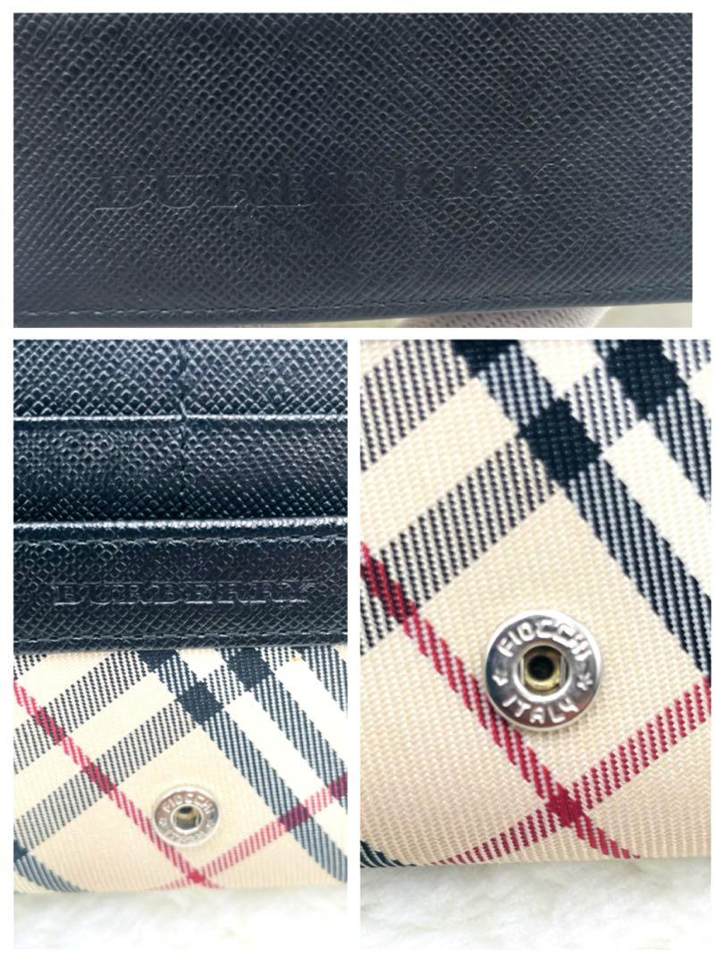 美品 バーバリー 長財布 折り財布 ノバチェック キャンバス がま口 ブラック