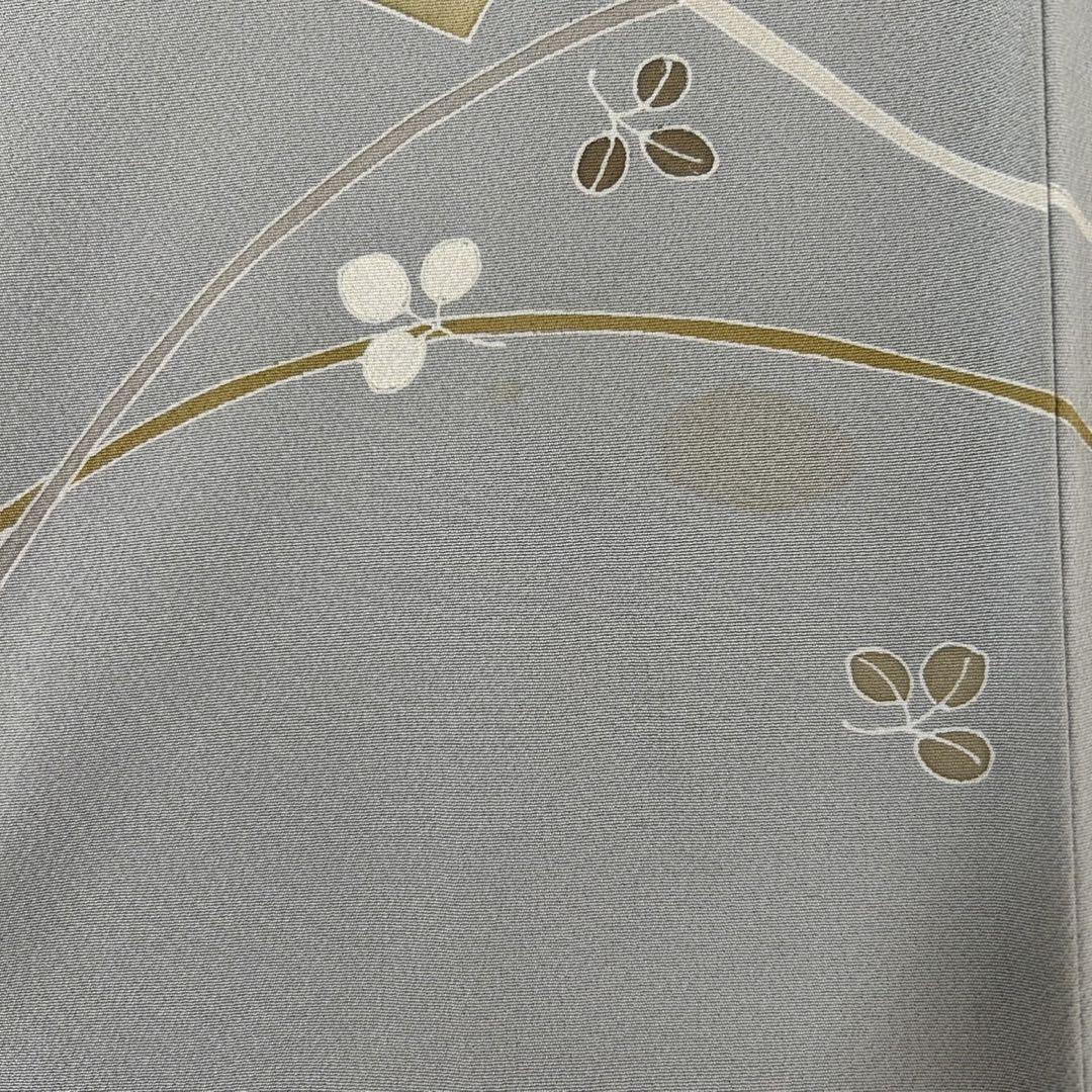 付け下げ 正絹 紋無し 扇に花 金駒刺繍 広衿 袷 着物 T-2709