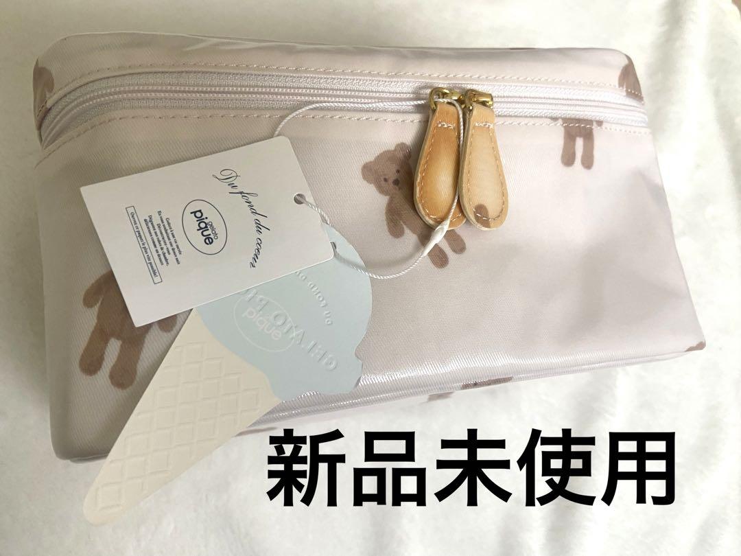 新品未使用 タグ付き ジェラートピケ 保冷ポーチ ベア柄 ピンク