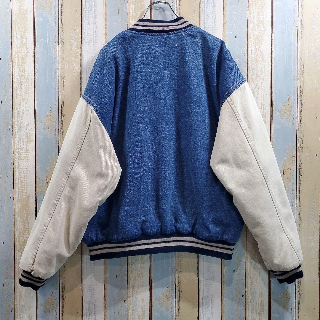 M123☆ビンテージ☆デニムスタジャン☆中綿入り☆90s☆企業ロゴ刺繍☆Lサイズ