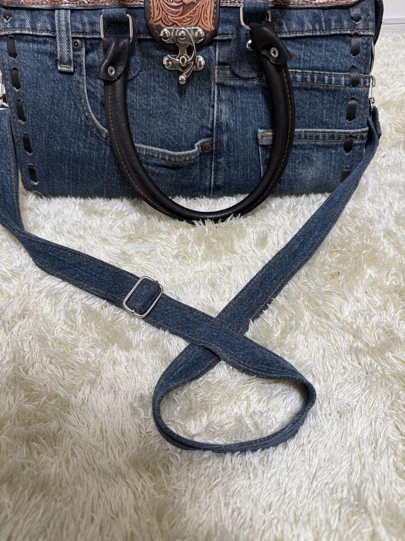 【美品】 デニム　カービング　ハンドバッグ　2way リメイク　y2k