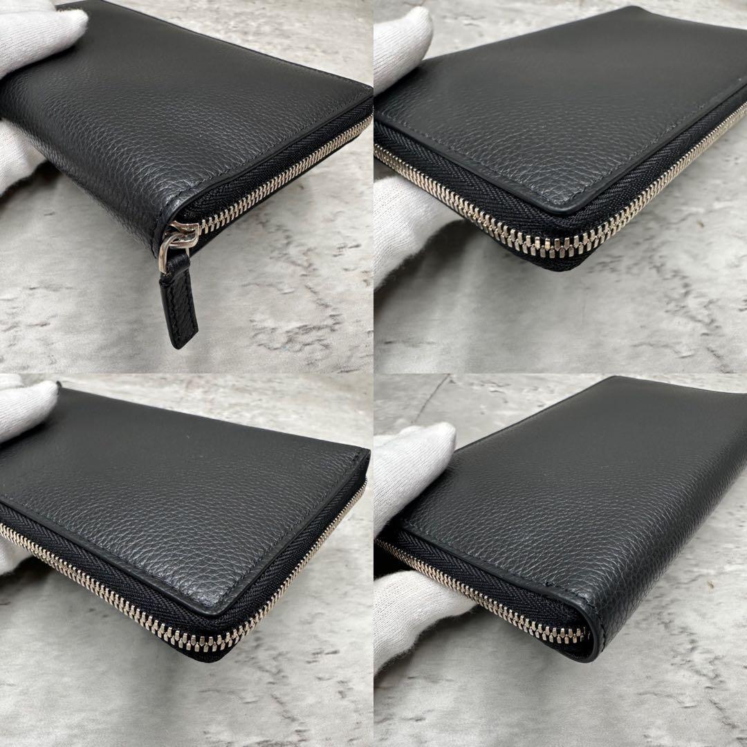 美品✨️バレンシアガ　エブリディ　折り財布　ラウンドファスナー　黒　ロゴ　レザー 春新作の 美品】バレンシアガ 黒 ラウンドファスナー 折り財布