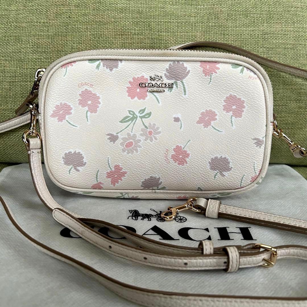 本革 花柄 COACH コーチ ショルダーバッグ ポシェット スマホケース