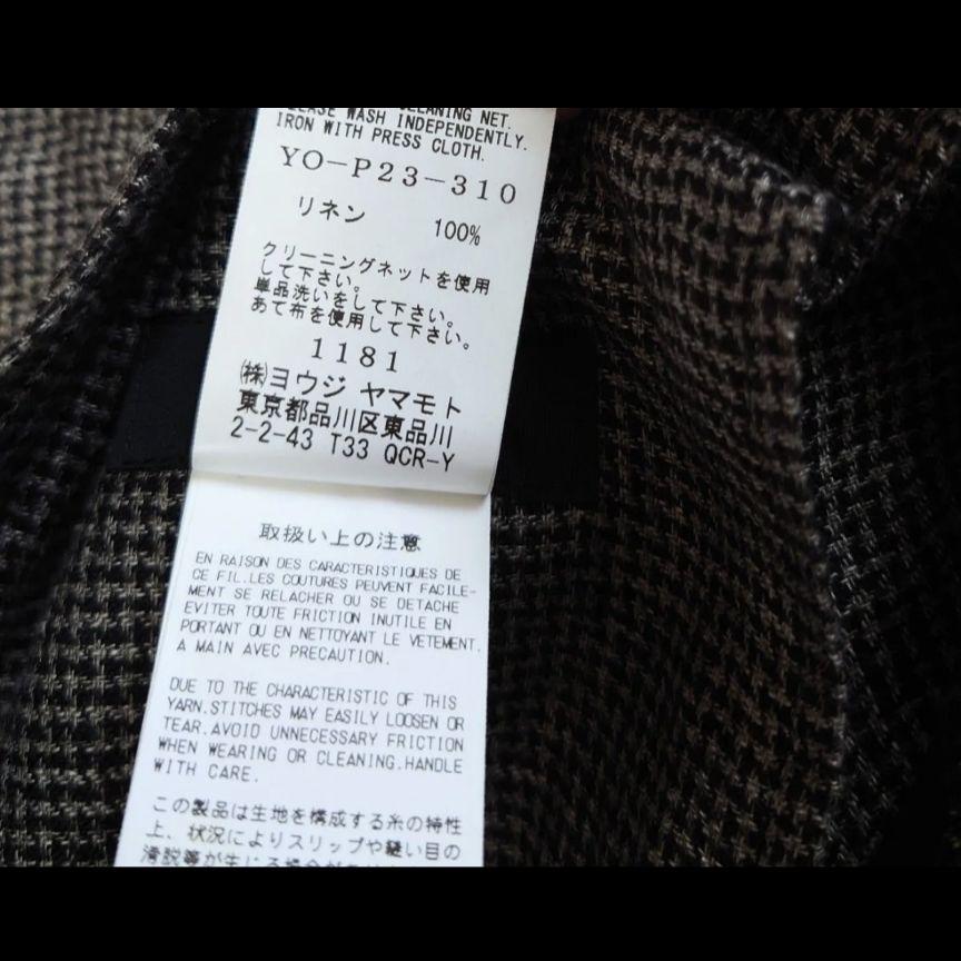 美品Y's ワイズ フラワープリント リネン 千鳥格子 ワイド