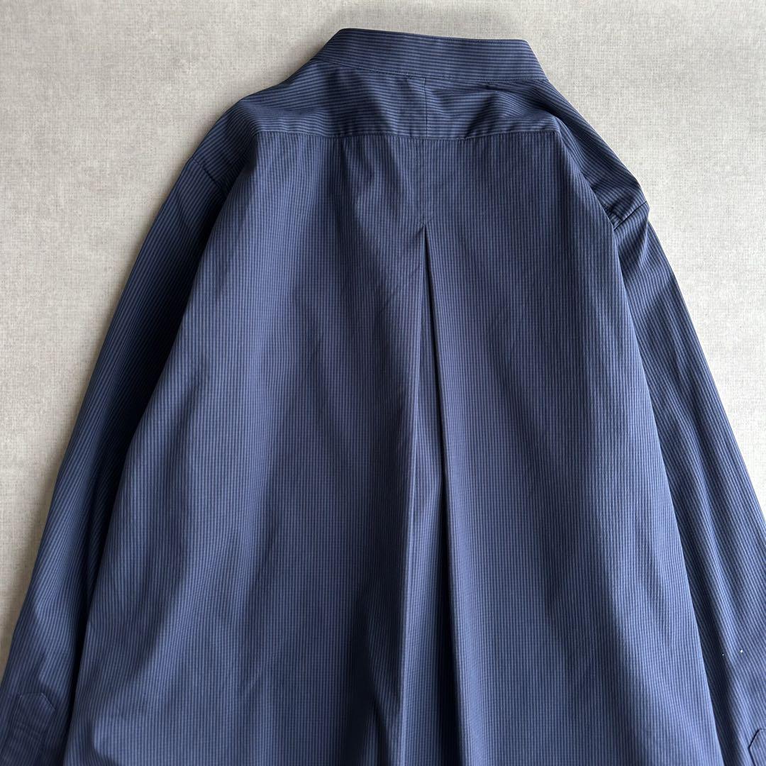 美品▲TICCA ティッカ//ストライプ長袖シャツワンピース▲ネイビー 紺色