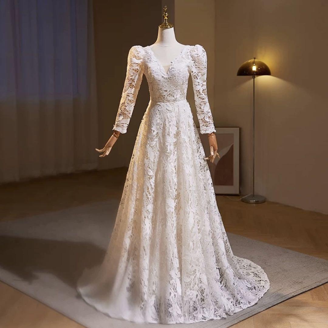 【大人気】フランス風レース✨ウェディングドレス　結婚式　前撮り　お色直し