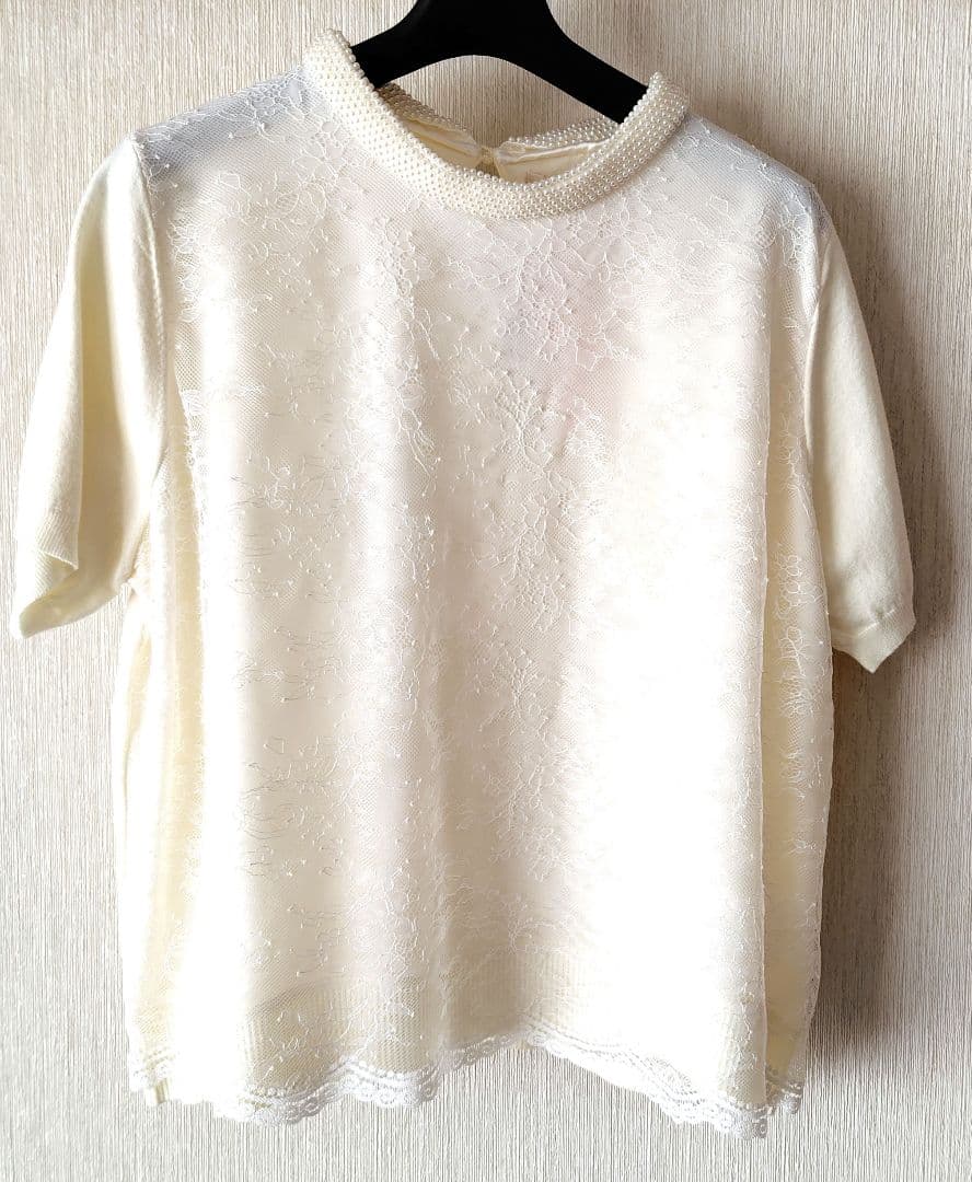 Rose Tiara アイボリー レース トップス462XL(3L)・Rose Tiara