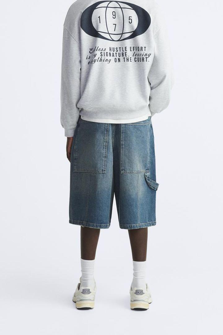 ZARA ザラ ヴィンテージエフェクト ウォッシュ デニム バミューダ (Ｓ）