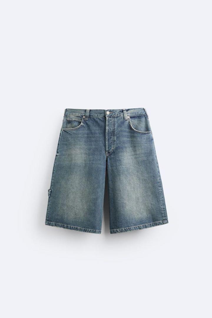 ZARA ザラ ヴィンテージエフェクト ウォッシュ デニム バミューダ (Ｓ）