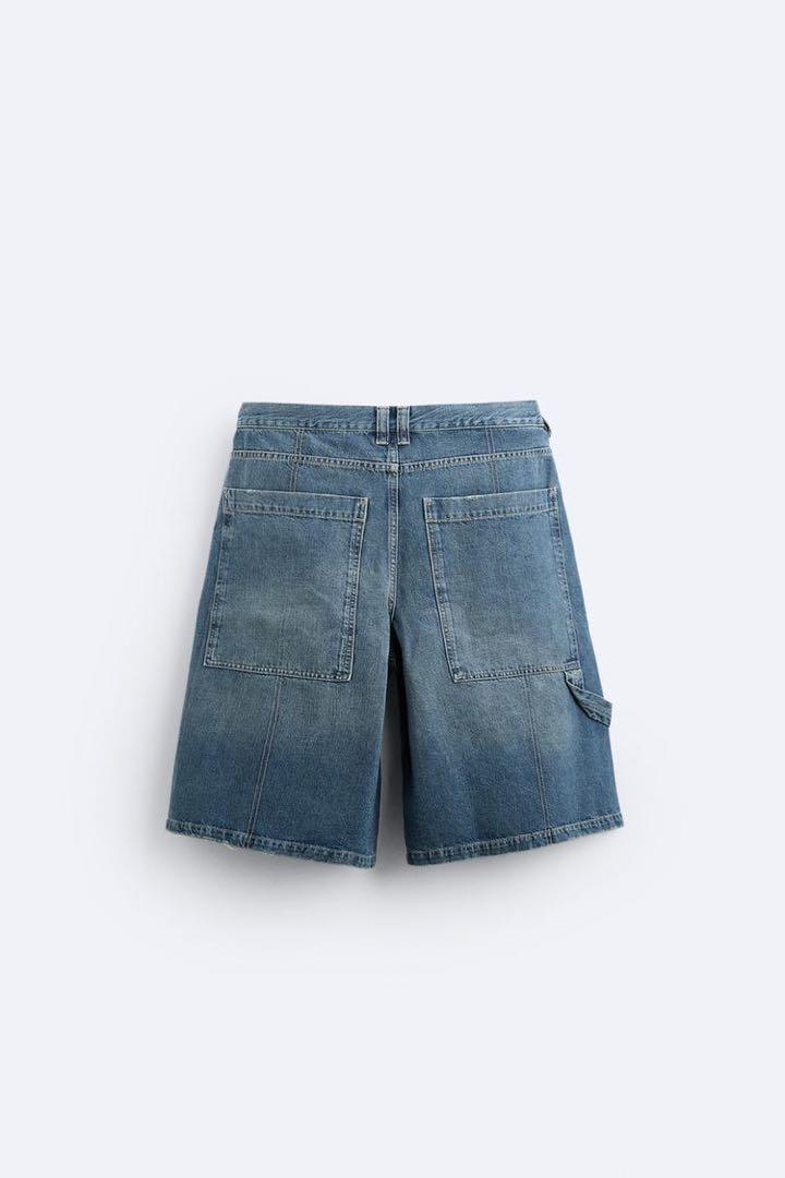 ZARA ザラ ヴィンテージエフェクト ウォッシュ デニム バミューダ (Ｓ）