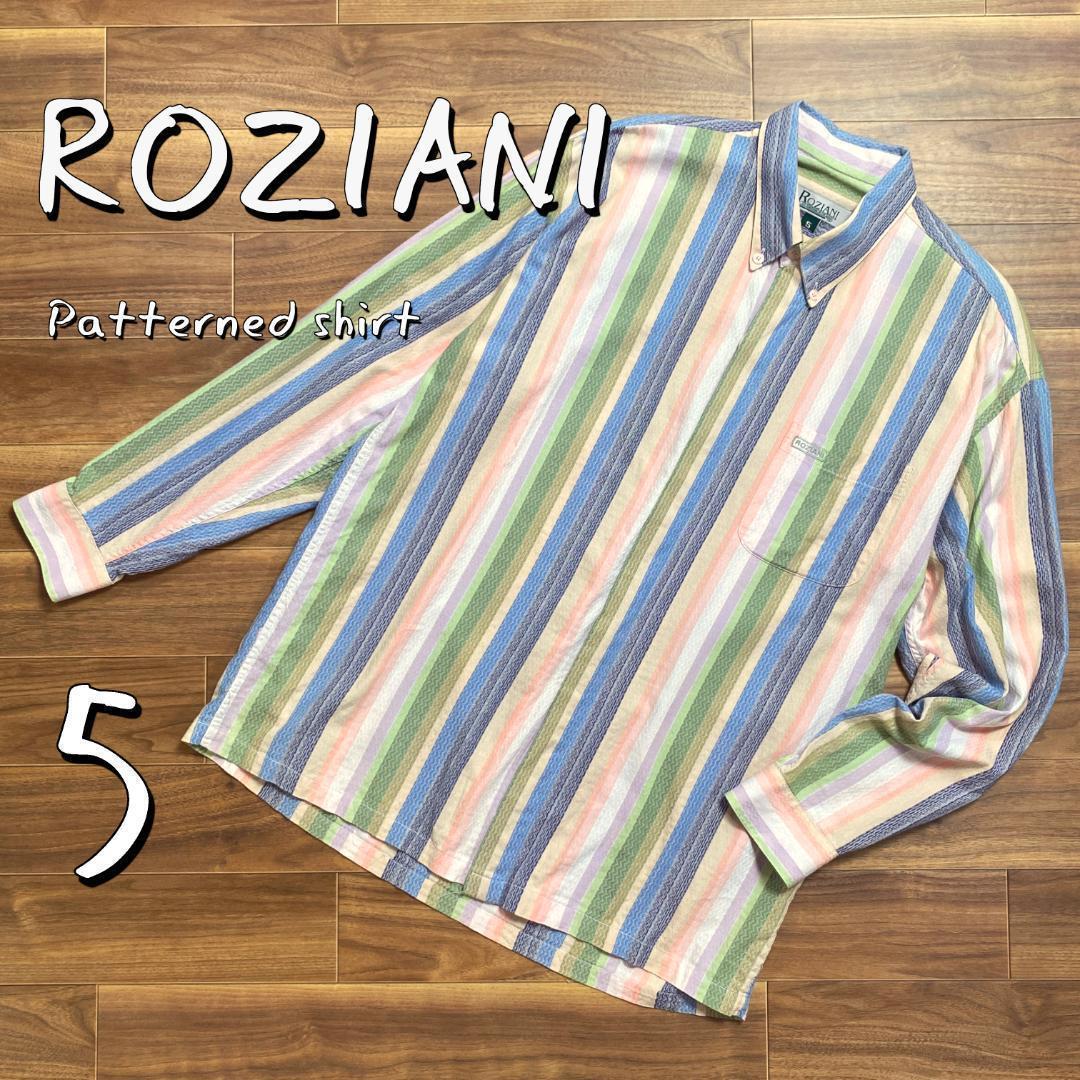 ROZIANIヴィンテージ コットンリネンオーバーサイズストライプ柄シャツ2XLトップス