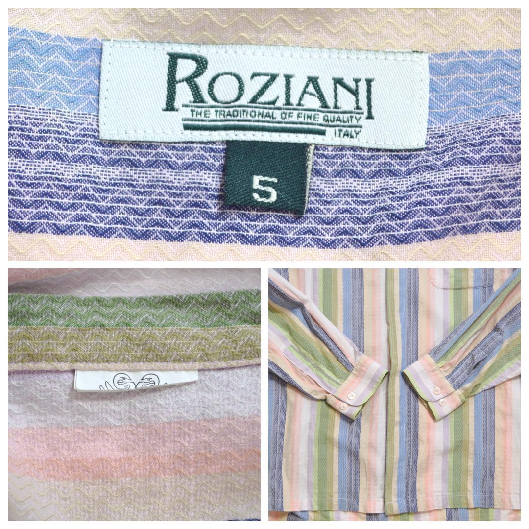 ROZIANIヴィンテージ コットンリネンオーバーサイズストライプ柄シャツ2XL