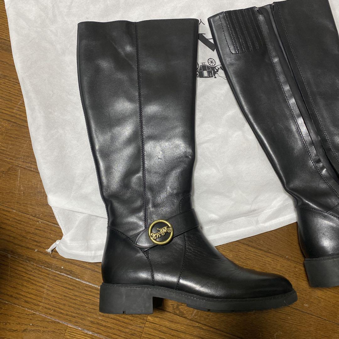 coach 黒レザー ロングブーツ ジッパー付き