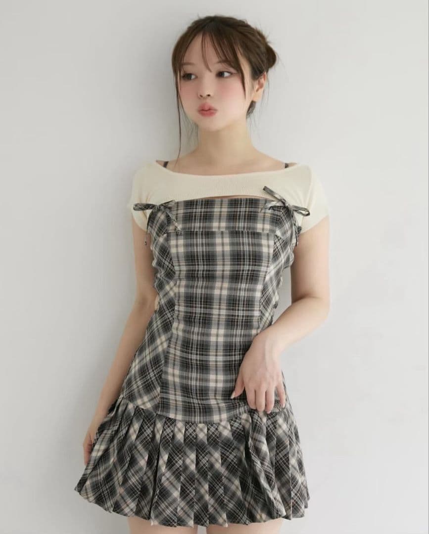 ANDMARYアンドマリーKarencheck mini dress setup