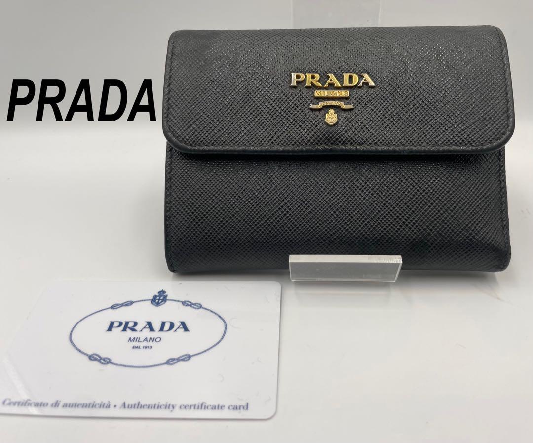 PRADA プラダ 三つ折財布 1MH840 サフィアーノメタル ブラック レディース