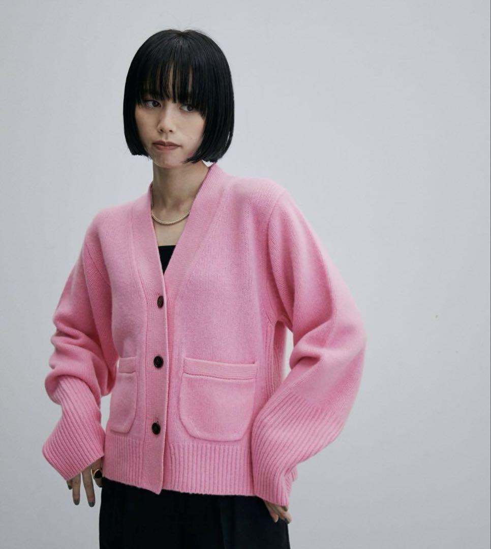 【美品】アダムエロペ ウール カシミヤ ピンク 長袖カーディガン
