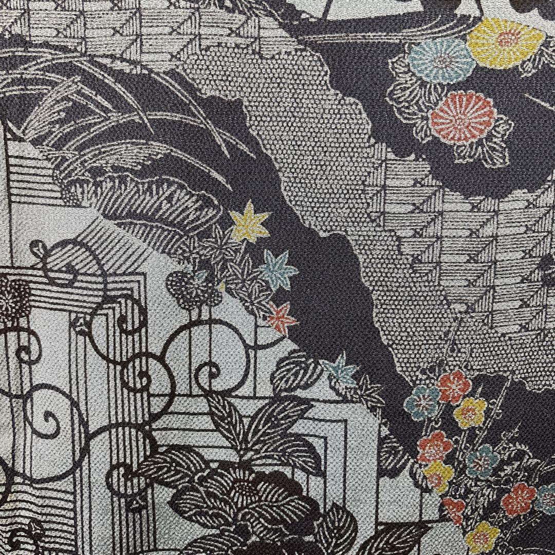 着物 小紋 広衿 袷 青 藍 赤 黄 紅型 牡丹 鳥 梅 松 吉祥 k0112 着物 小紋 広衿 袷 青 藍 赤 黄 紅型 牡丹 鳥 梅 松 吉祥 k0112